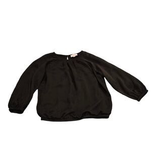 LOFT Outlet Petite Black Sheer Blouse XSP Long Sleeve Elastic Hem Work Top